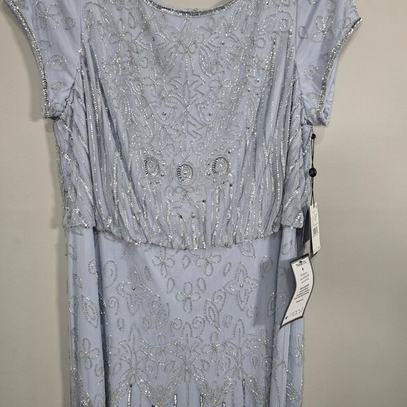 NWT Adrianna Papell Sequin bead illusion blouson dress glacier Size 18W - Picture 2 of 16